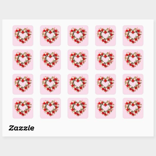 Heart Shaped Floral Wreath Roses Daisies Tulips スクエアシール (シート)