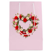 Heart Shaped Floral Wreath Roses Daisies Tulips ミディアムペーパーバッグ (裏面)