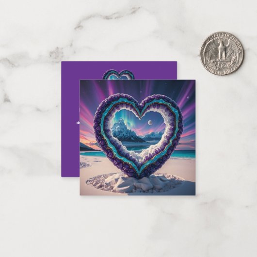 Heart-Shaped Ice Sculpture with Aurora ノートカード (正面/裏面インサイチュ)