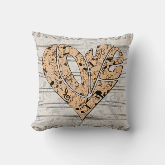 Heart-Shaped Love Typography with Musical Notes クッション (正面)
