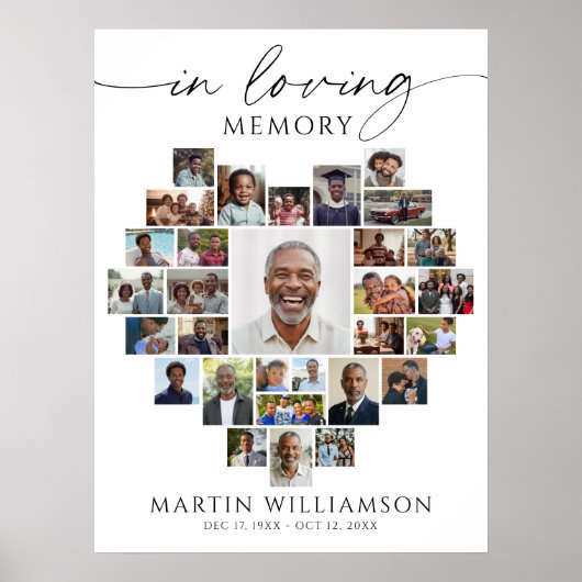 Heart Shaped Photo Collage In Loving Memory ポスター (正面)