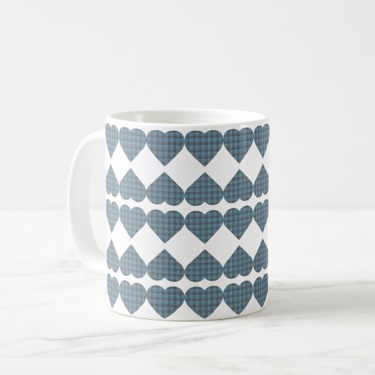 Heart Shaped Plaid Blue Gray コーヒーマグカップ (正面左)