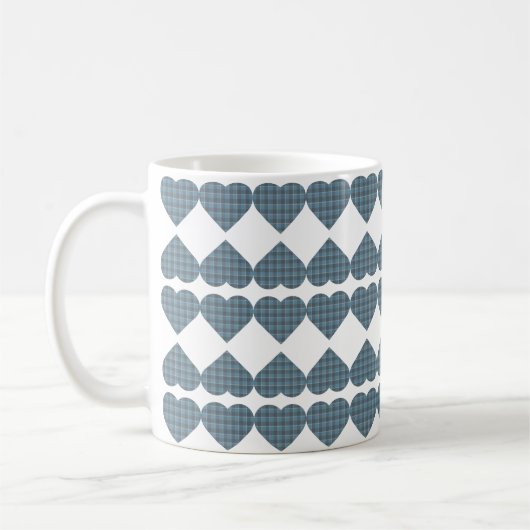 Heart Shaped Plaid Blue Gray コーヒーマグカップ (左)