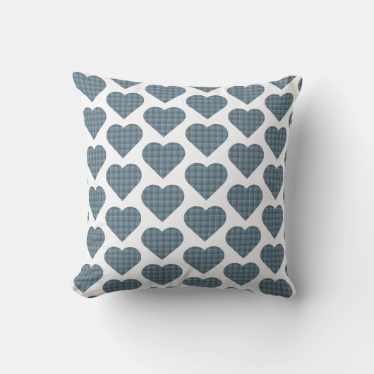 Heart Shaped Plaid Blue Gray Modern クッション (正面)