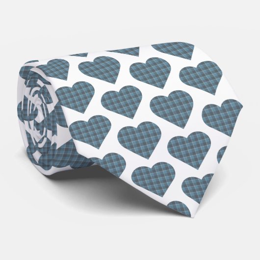 Heart Shaped Plaid Blue Gray Neck Tie ネクタイ (ロール)