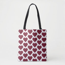 Heart Shaped Plaid Dark Red Burgundy トートバッグ