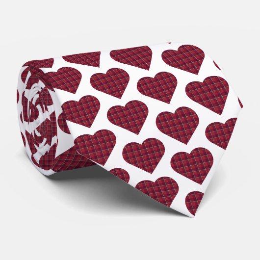 Heart Shaped Plaid Dark Red Burgundy Neck Tie ネクタイ (ロール)