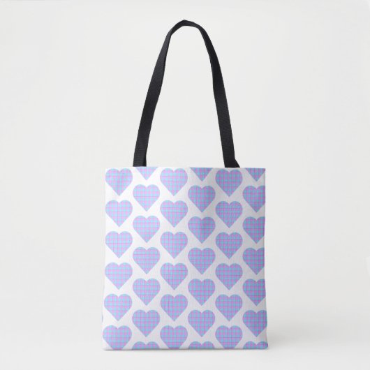 Heart Shaped Plaid Pink Blue トートバッグ (正面)