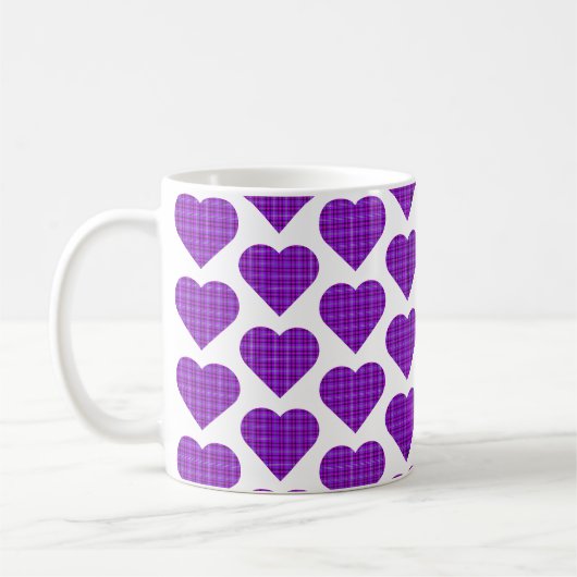 Heart Shaped Plaid Purple Pink Black コーヒーマグカップ (左)