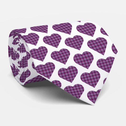 Heart Shaped Plaid Purple Pink Neck Tie ネクタイ (ロール)