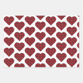 Heart Shaped Plaid Red Black Buffalo ラッピングペーパーシート