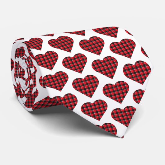 Heart Shaped Plaid Red Black Buffalo Neck Tie ネクタイ (ロール)