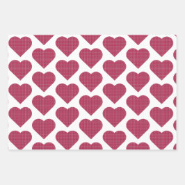 Heart Shaped Plaid Red Pink ラッピングペーパーシート