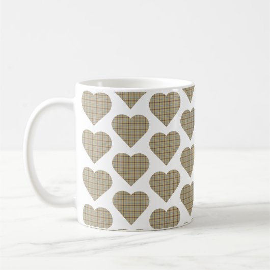 Heart Shaped Plaid Tan Blue White コーヒーマグカップ (左)