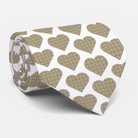 Heart Shaped Plaid Tan Blue White Neck Tie ネクタイ (ロール)