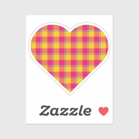 Heart Shaped Plaid Yellow Pink シール (シート)
