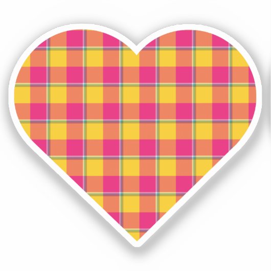 Heart Shaped Plaid Yellow Pink シール (正面)