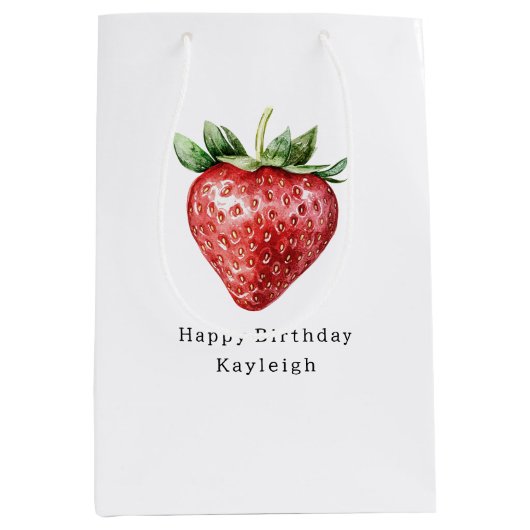 Heart Shaped Strawberry Birthday ミディアムペーパーバッグ (正面)