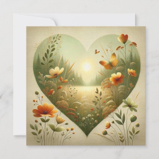 Heart Shaped Wildflower Meadow Botanical Nature カード (正面)