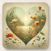 Heart Shaped Wildflower Meadow Botanical Nature コースター (正面)
