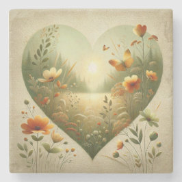 Heart Shaped Wildflower Meadow Botanical Nature  ストーンコースター