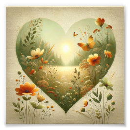 Heart Shaped Wildflower Meadow Botanical Nature  フォトプリント