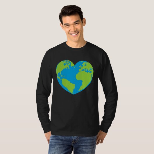 Heart shaped world earth globe world map tシャツ (正面フル)