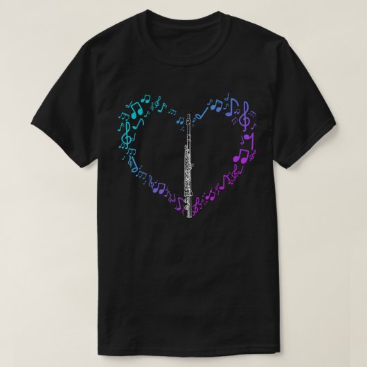 Heart Sheet Music Clef Transverse Flute 1074 Tシャツ (デザイン正面)
