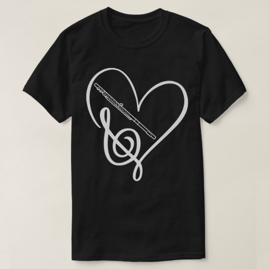 Heart Sheet Music Clef Transverse Flute  Tシャツ (デザイン正面)
