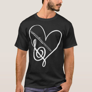 Heart Sheet Music Clef Transverse Flute  Tシャツ