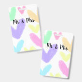 Heart simple minimal text style wedding Mr & mrs c バッジ (正面＆裏面)