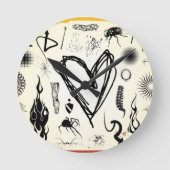 Heart Sketch Rhythm Wall Clock - Modern Monochrome ラウンド壁時計 (正面)