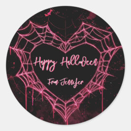 Heart Spider Web Pink Gothic Girls Halloween ラウンドシール