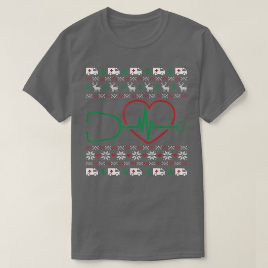 Heart Stethoscope Christmas Ugly XMas Pj Nurse RN Tシャツ (デザイン正面)