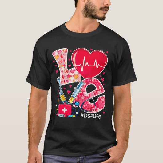 Heart Stethoscope Cute Love Nursing Valentines Dsp Tシャツ (正面)