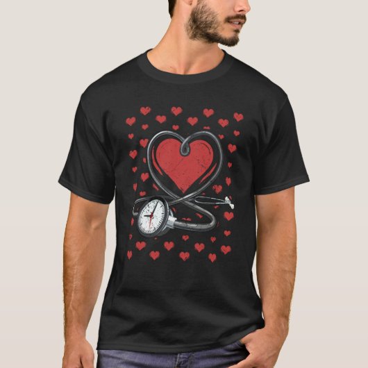 Heart Stethoscope Cute Love Scrub Top Valentines D Tシャツ (正面)
