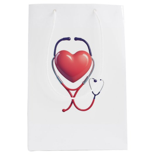 Heart & Stethoscope Gift Bag | Nurse & Doctor Appr ミディアムペーパーバッグ (正面)