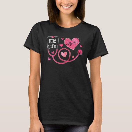 Heart Stethoscope Heartbeat ER Life Nurse Valentin Tシャツ (正面)