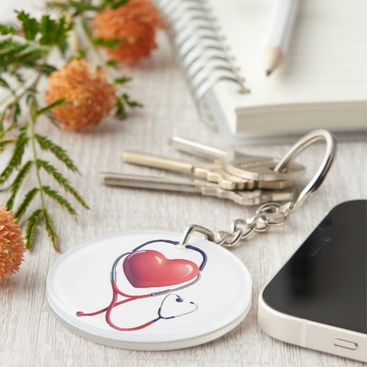 Heart & Stethoscope Keychain | Gift for Nurses & D キーホルダー (正面右)