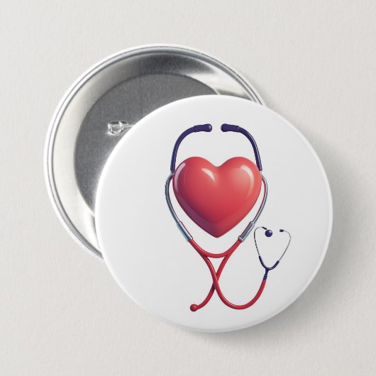 Heart & Stethoscope Medical Button | Cute Badge fo 缶バッジ (正面&裏面)