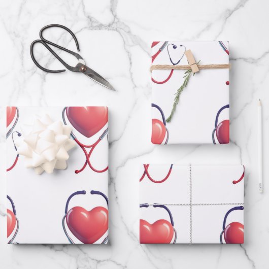 Heart & Stethoscope Wrapping Paper | Healthcare Gi ラッピングペーパーシート (正面)