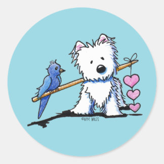 Heart Strings Westie Sticker ラウンドシール