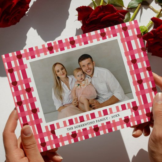 Heart striped family modern photo valentine day シーズンカード