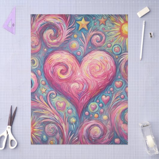 Heart Sun Stars Swirls Whimsical Decoupage 薄葉紙 (クラフト)