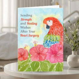 Heart Surgery Healing Scarlet Macaws, Hibiscus カード