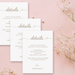 Heart Swash Gold White Gray Wedding Hotel Detail エンクロージャーカード