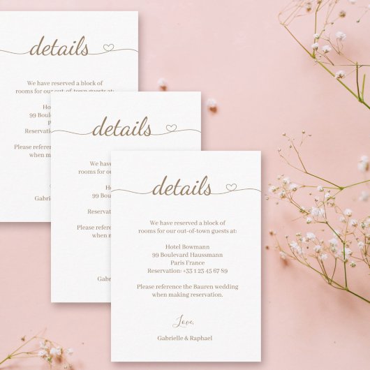 Heart Swash Gold White Gray Wedding Hotel Detail エンクロージャーカード