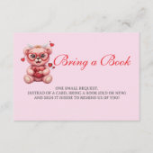 Heart Teddy Bear Pink Baby Shower Bring a Book エンクロージャーカード (正面)