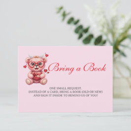 Heart Teddy Bear Pink Baby Shower Bring a Book エンクロージャーカード