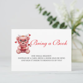 Heart Teddy Bear Pink Baby Shower Bring a Book エンクロージャーカード